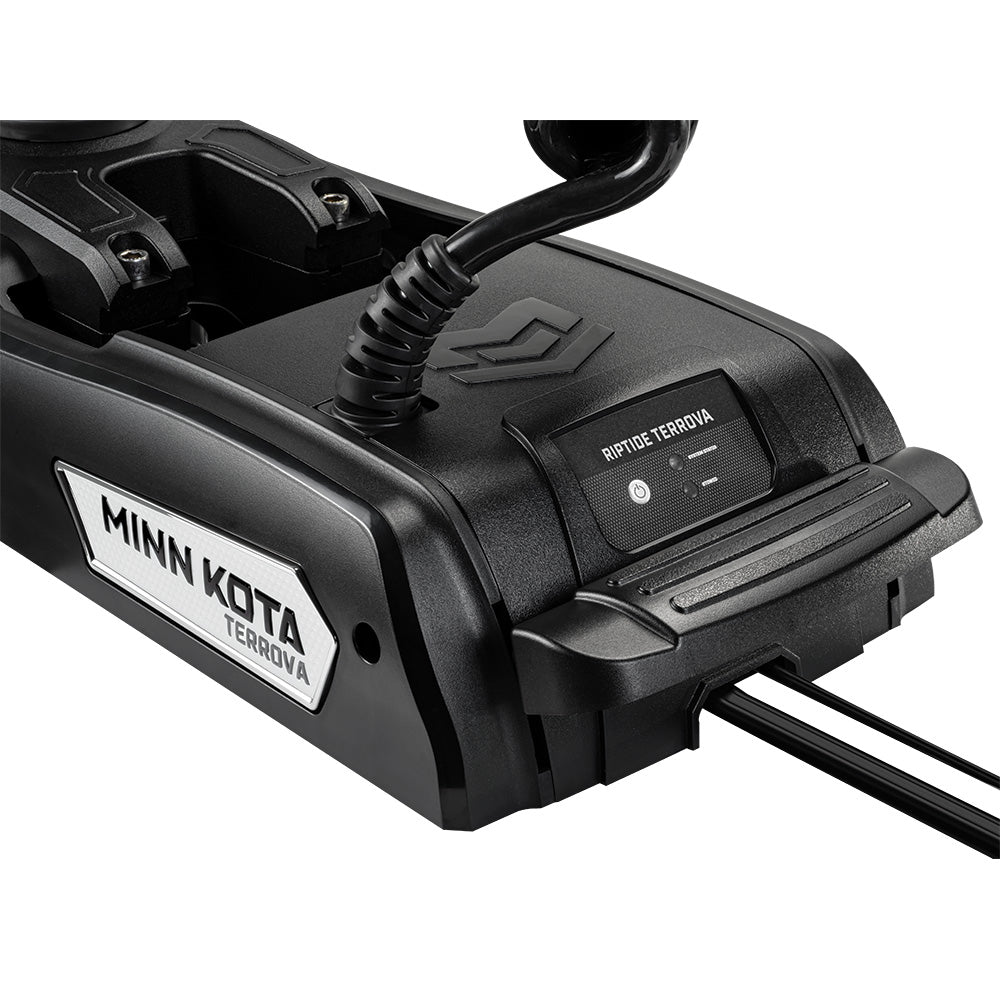 Image showing the power button location on the base of Minn Kota Riptide Terrova QUEST 90/115 Trolling Motor w/Wireless Remote - 24/36V - 90/115LBS - 87" - Black 