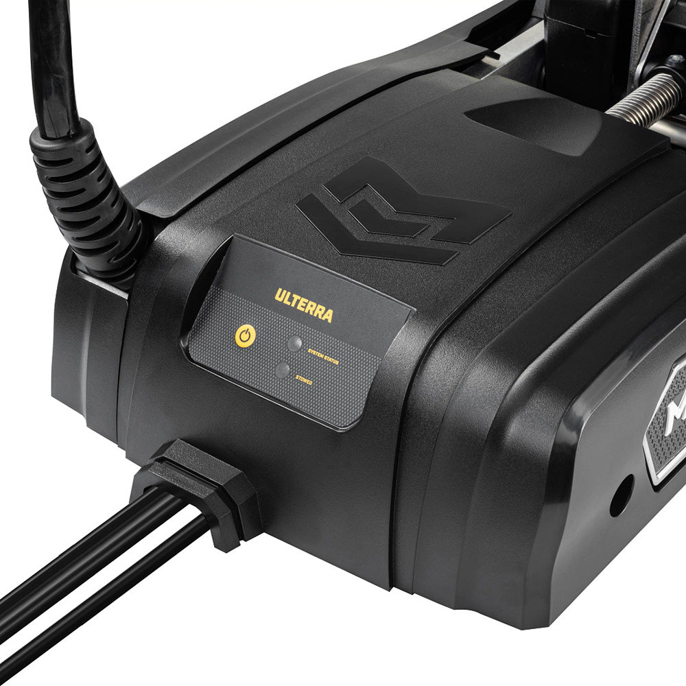 Image showing the location of the power button for the Minn Kota Ulterra QUEST 90/115  w/Wireless Remote - MEGA Down/Side Imaging  trolling motor.